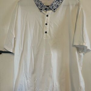 Express White Polo with Navy Collar